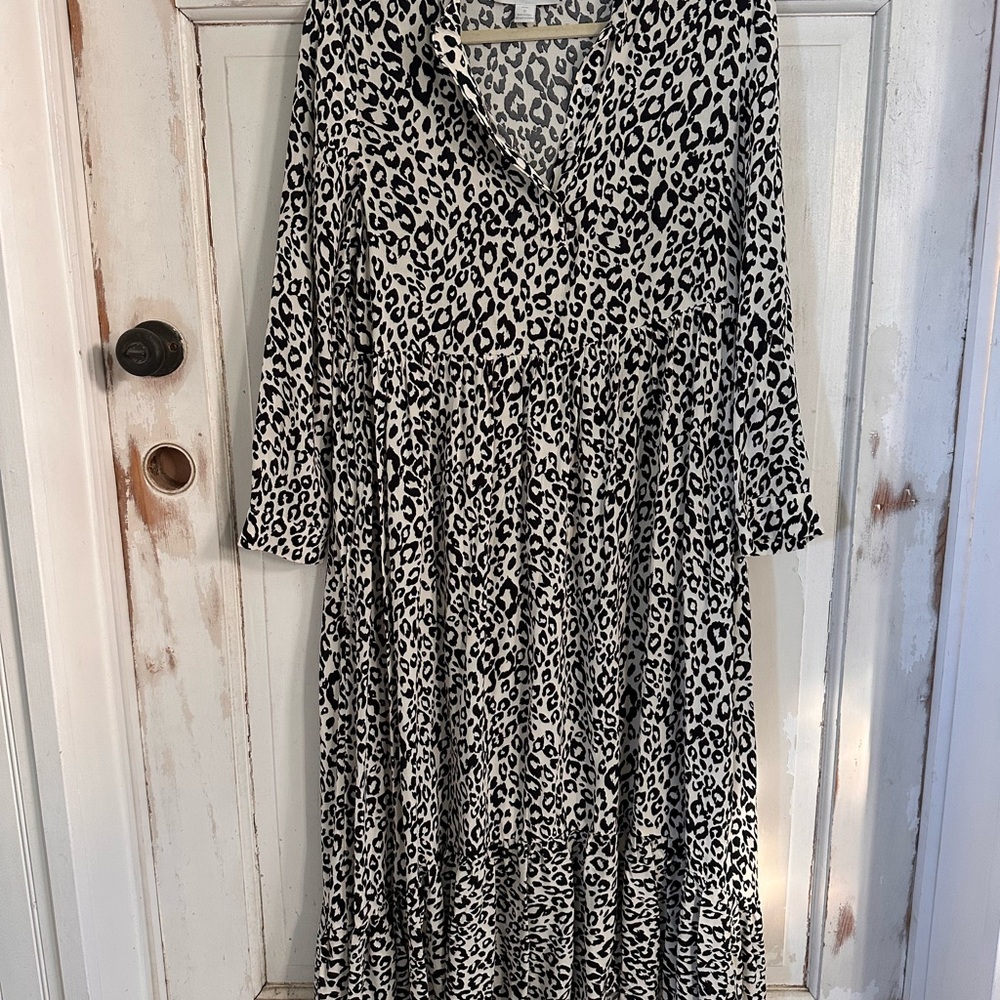 Anthropologie Monochrome Animal Print Long Sleeve Dress